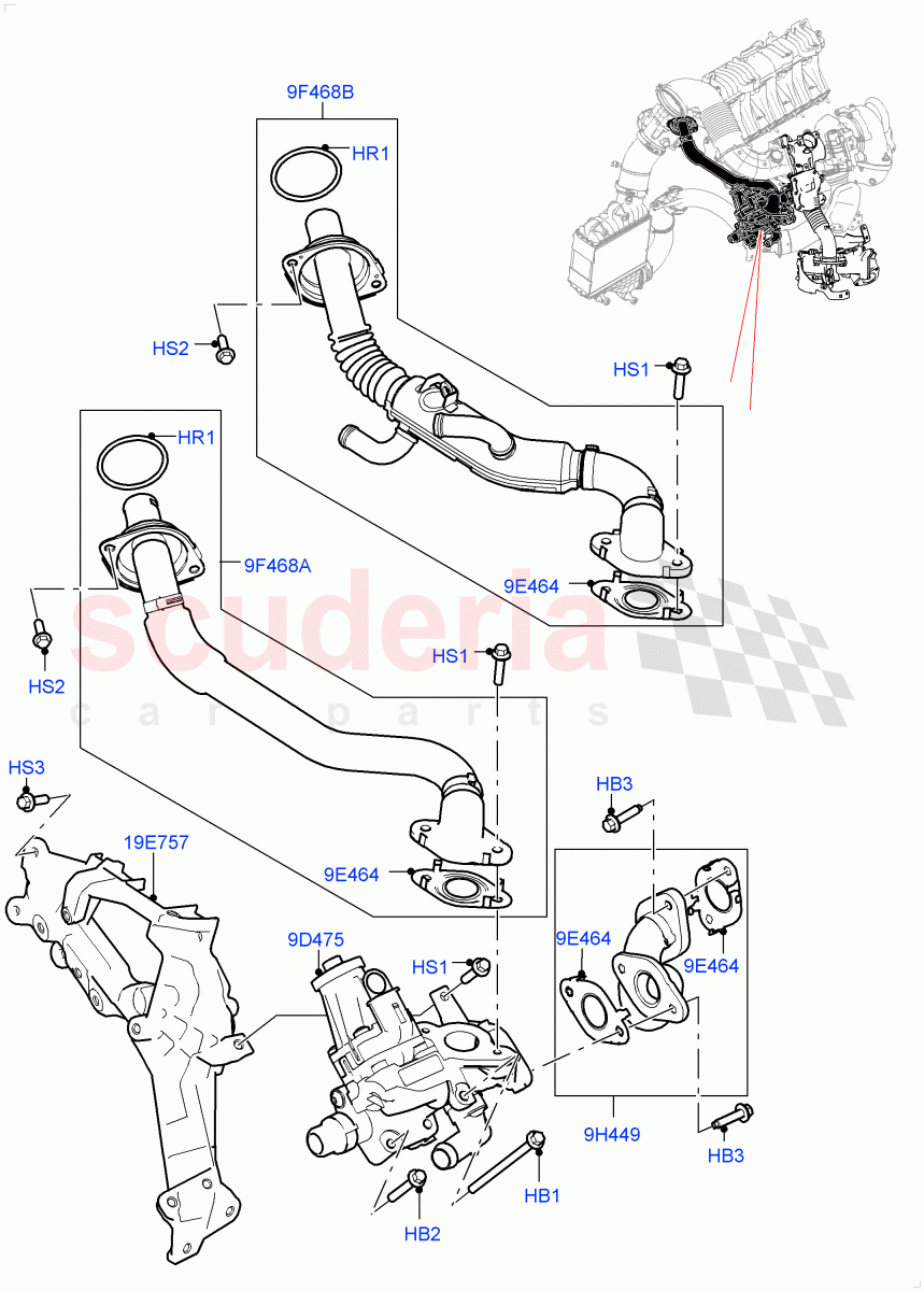 Exhaust Gas Recirculation (High Pressure EGR) (2.0L I4 DSL MID DOHC AJ200, Proconve L6 Emissions, Halewood (UK), Stage V Plus DPF, 2.0L I4 DSL HIGH DOHC AJ200, Japanese Emission + DPF, DPF + DE-SOX, EU6 + DPF Emissions) of Land Rover Land Rover Discovery Sport (2015+) [2.0 Turbo Diesel]