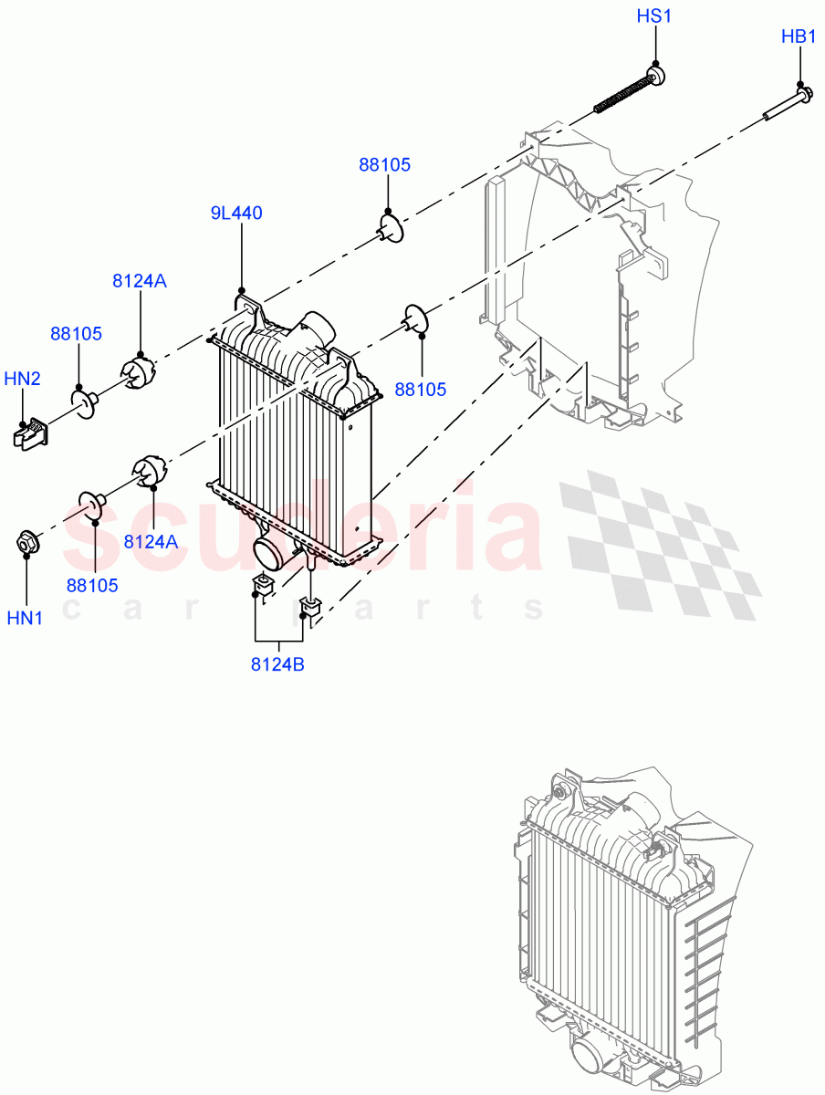 Intercooler/Air Ducts And Hoses(Intercoolers And Deflectors)(3.0L 24V V6 Turbo Diesel Std Flow,3.0 V6 Diesel Electric Hybrid Eng,3.0L 24V DOHC V6 TC Diesel) of Land Rover Land Rover Range Rover Sport (2014+) [3.0 Diesel 24V DOHC TC]