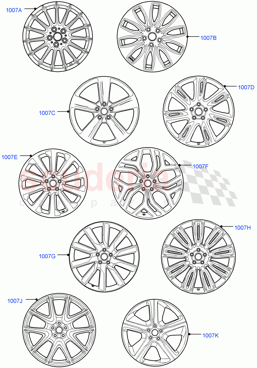 Spare Wheel(Spare Wheel - Conventional Alloy,19" Full Size Spare Wheel,21" Full Size Spare Wheel,18" Full Size Spare Wheel,22" Full Size Spare Wheel,20" Full Size Spare Wheel) of Land Rover Land Rover Range Rover Velar (2017+) [2.0 Turbo Diesel AJ21D4]