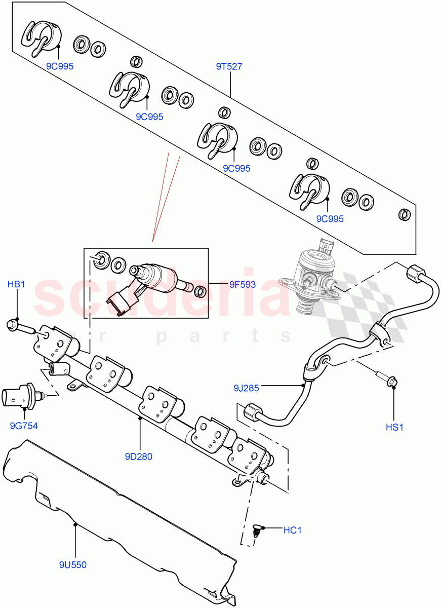 Fuel Injectors And Pipes (2.0L 16V TIVCT T/C Gen2 Petrol, Halewood (UK)) ((V) FROMEH000001) of Land Rover Land Rover Discovery Sport (2015+) [2.0 Turbo Petrol GTDI]