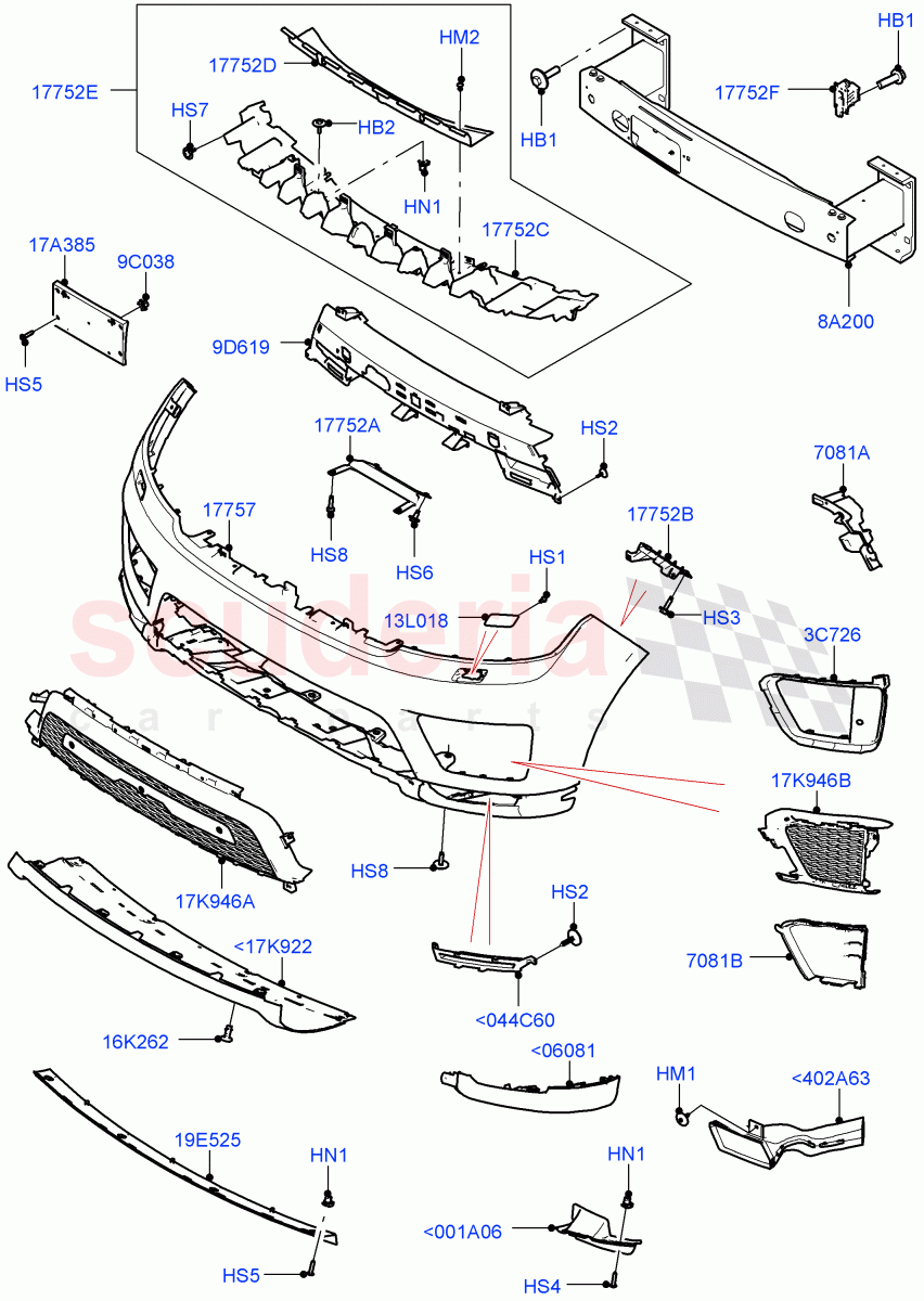 Radiator Grille And Front Bumper(Version - Core,Non SVR)((V)FROMJA000001) of Land Rover Land Rover Range Rover Sport (2014+) [3.0 DOHC GDI SC V6 Petrol]