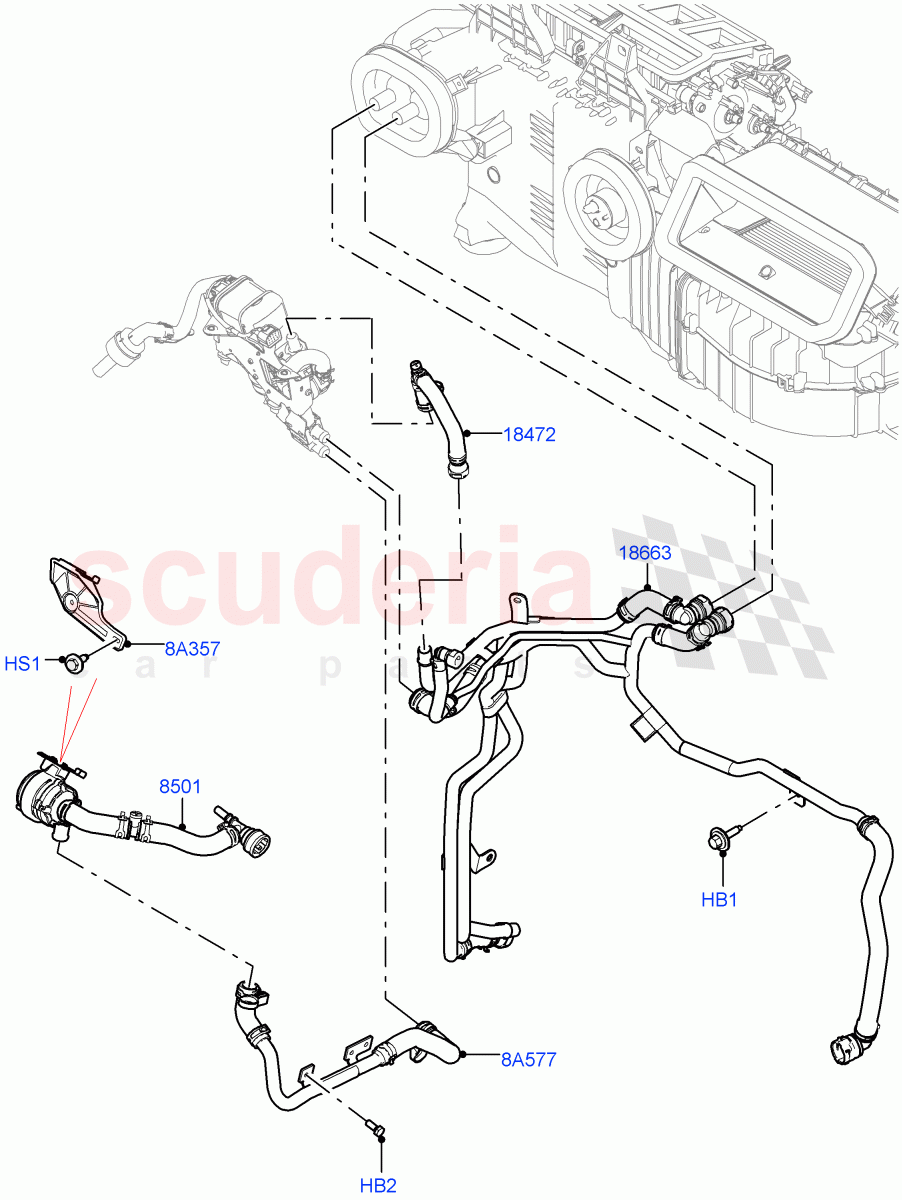 Heater Hoses(Front)(3.0L AJ20D6 Diesel High,Fuel Heater W/Pk Heat With Remote,Premium Air Conditioning-Front/Rear,Fuel Fired Heater With Park Heat)((V)FROMLA000001) of Land Rover Land Rover Range Rover (2012-2021) [3.0 I6 Turbo Diesel AJ20D6]