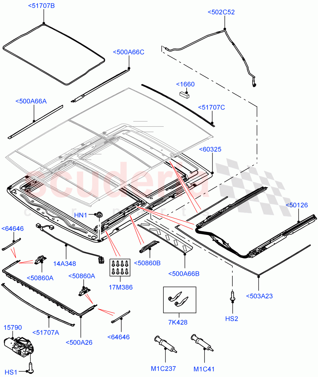 Sliding Roof Mechanism And Controls (Sunroof Frame) (With Roof Conversion-Panorama Power) of Land Rover Land Rover Range Rover Sport (2014+) [4.4 DOHC Diesel V8 DITC]
