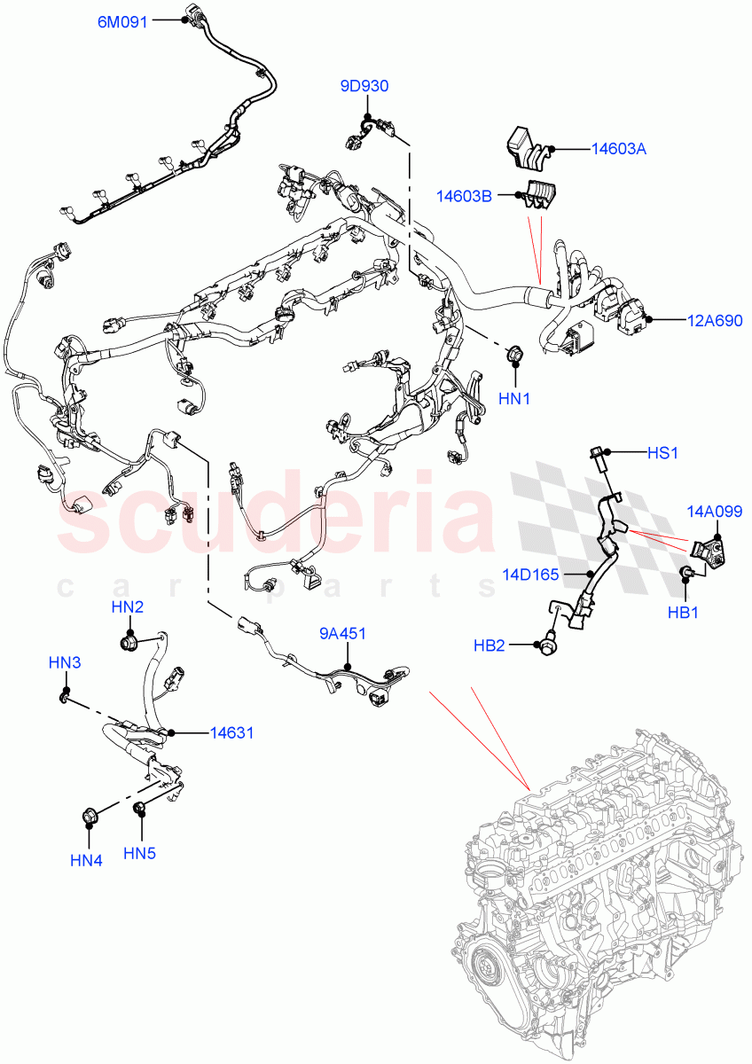 Engine Harness(3.0L AJ20D6 Diesel High,Electric Engine Battery-MHEV)((V)FROMMA000001) of Land Rover Land Rover Range Rover Velar (2017+) [5.0 OHC SGDI SC V8 Petrol]