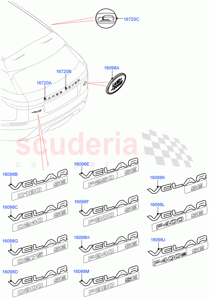 Name Plates(Rear)(Version - Core,Trunk Badge-SE,Version - R-Dynamic,Trunk Badge - R Dynamic SE)((V)TOMA999999) of Land Rover Land Rover Range Rover Velar (2017+) [3.0 I6 Turbo Diesel AJ20D6]