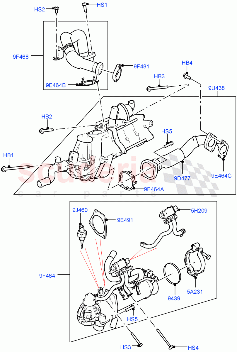Exhaust Gas Recirculation (Solihull Plant Build) (3.0 V6 D Gen2 Twin Turbo) ((V) FROMFA000001) of Land Rover Land Rover Discovery 5 (2017+) [3.0 Diesel 24V DOHC TC]