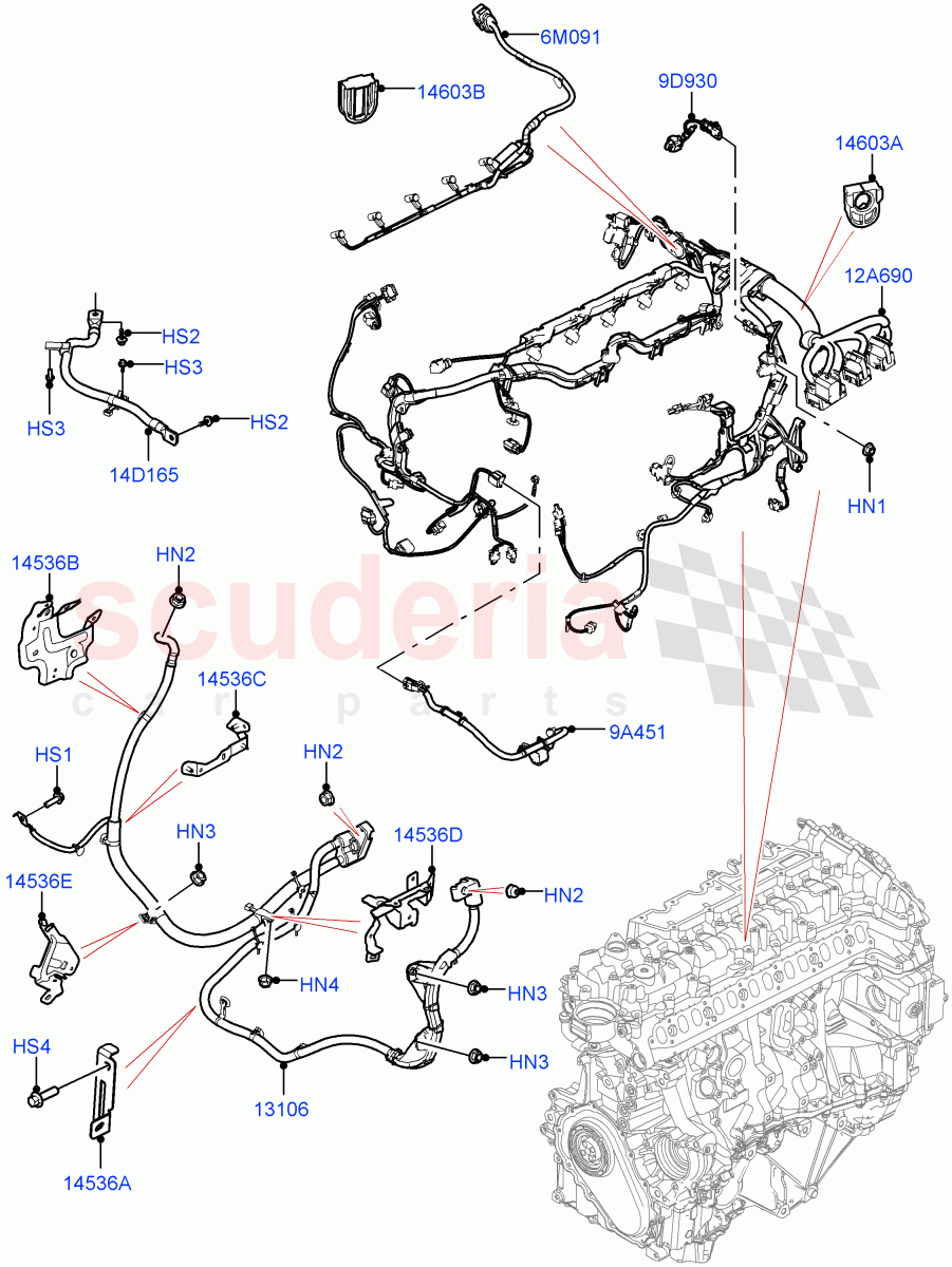 Engine Harness(3.0L AJ20D6 Diesel High,Less Electric Engine Battery) of Land Rover Land Rover Range Rover (2022+) [3.0 I6 Turbo Petrol AJ20P6]