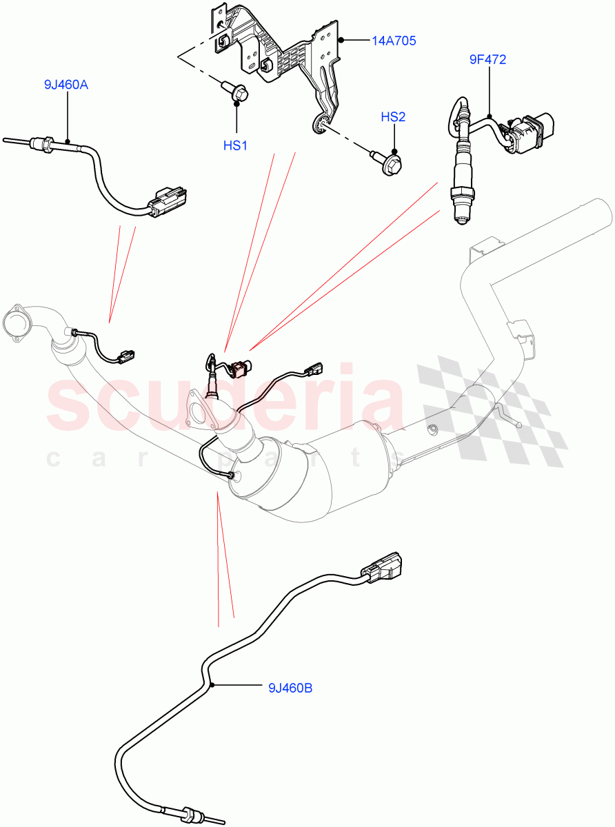 Exhaust Sensors And Modules (3.0L 24V V6 Turbo Diesel Std Flow, Euro Stage 4 Emissions, 3.0 V6 Diesel Electric Hybrid Eng) of Land Rover Land Rover Range Rover Sport (2014+) [3.0 Diesel 24V DOHC TC]
