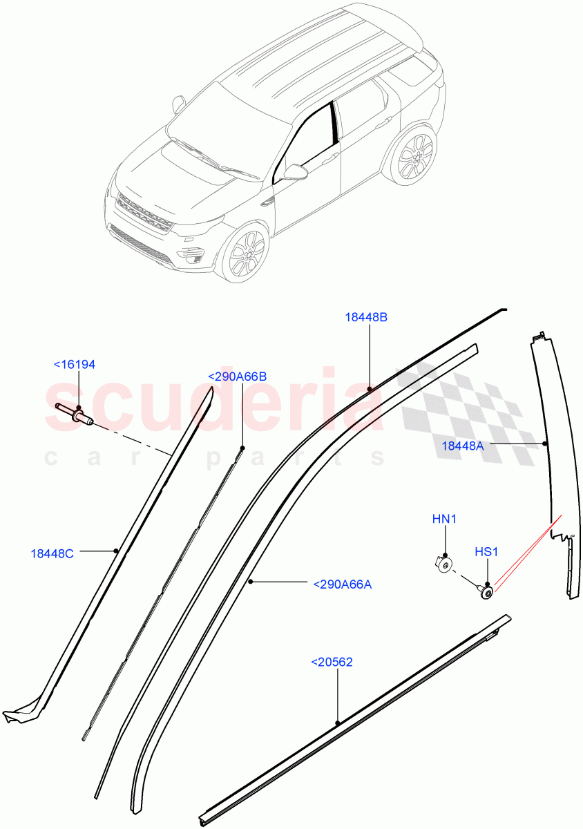 Front Doors, Hinges & Weatherstrips(Finishers)(Halewood (UK)) of Land Rover Land Rover Discovery Sport (2015+) [2.0 Turbo Diesel AJ21D4]