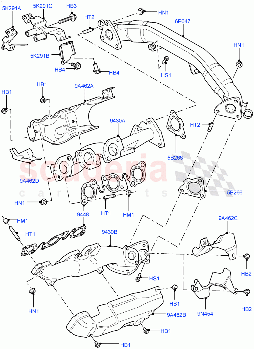 Exhaust Manifold(Solihull Plant Build)(3.0L 24V V6 Turbo Diesel Std Flow,3.0 V6 Diesel Electric Hybrid Eng,3.0 V6 D Low MT ROW,3.0L 24V DOHC V6 TC Diesel,3.0 V6 D Gen2 Mono Turbo)((V)FROMAA000001) of Land Rover Land Rover Discovery 5 (2017+) [3.0 Diesel 24V DOHC TC]