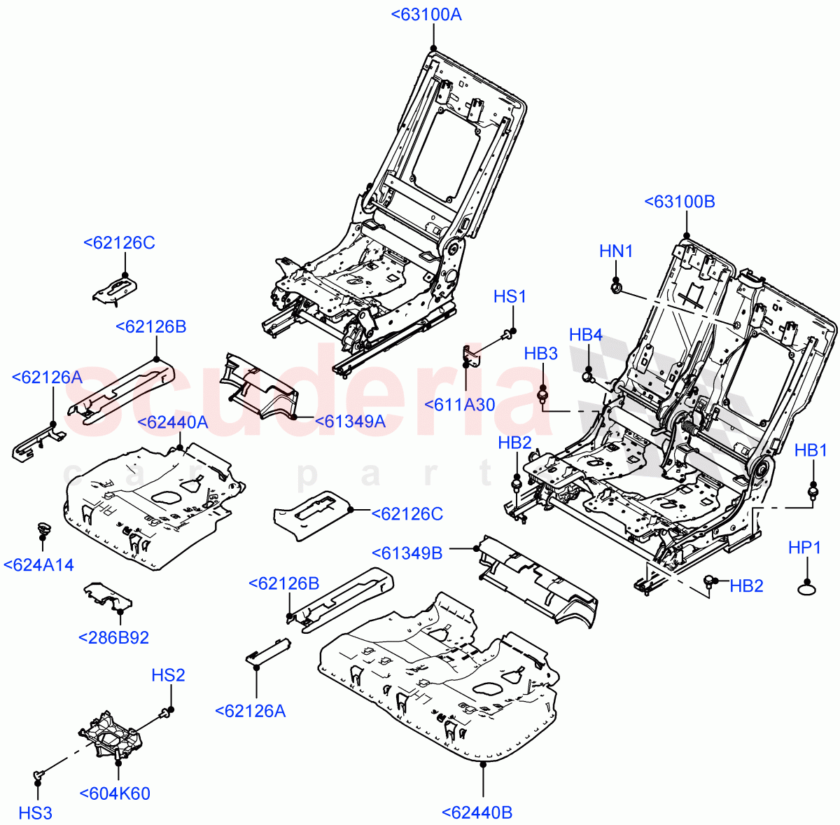 Rear Seat Base (60/40 Load Through With Slide) of Land Rover Land Rover Range Rover (2022+) [3.0 I6 Turbo Diesel AJ20D6]