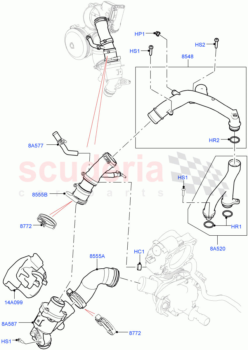 Thermostat/Housing & Related Parts (Solihull Plant Build) (3.0L DOHC GDI SC V6 PETROL) ((V) FROMGA000001) of Land Rover Land Rover Discovery 4 (2010-2016) [3.0 DOHC GDI SC V6 Petrol]