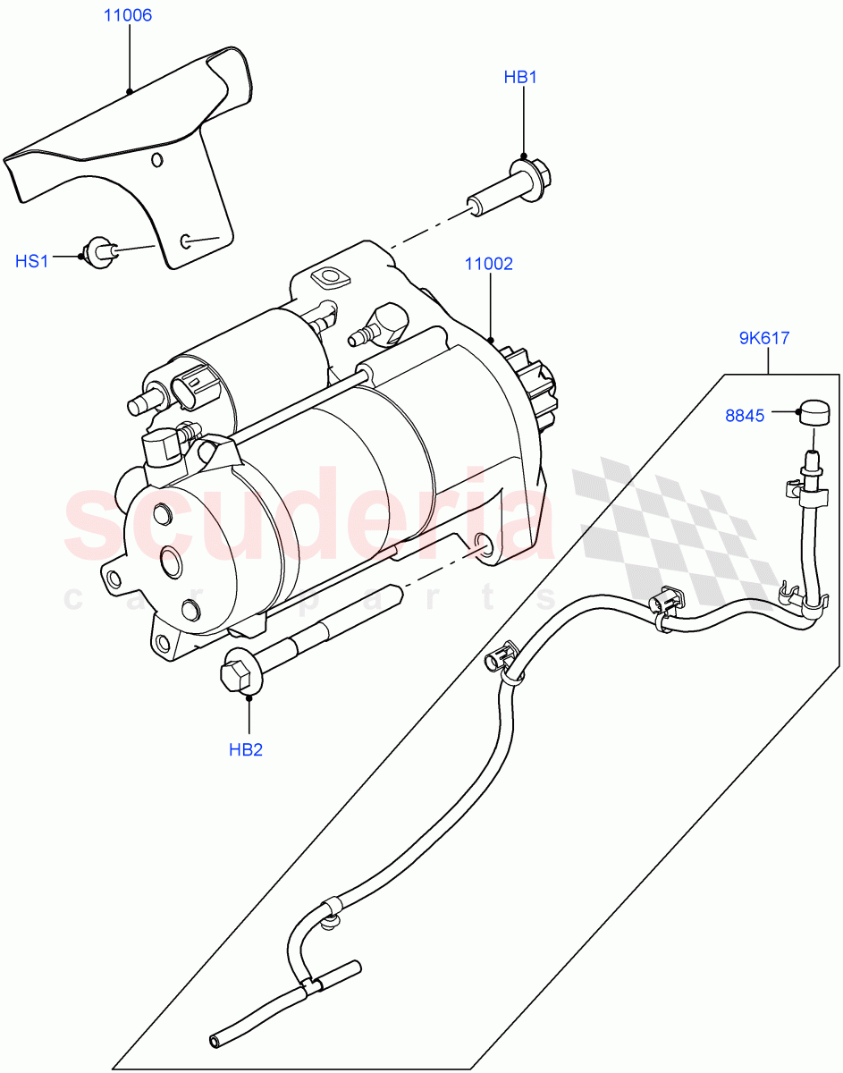 Starter Motor(5.0L P AJ133 DOHC CDA S/C Enhanced)((V)FROMKA000001) of Land Rover Land Rover Range Rover Velar (2017+) [5.0 OHC SGDI SC V8 Petrol]