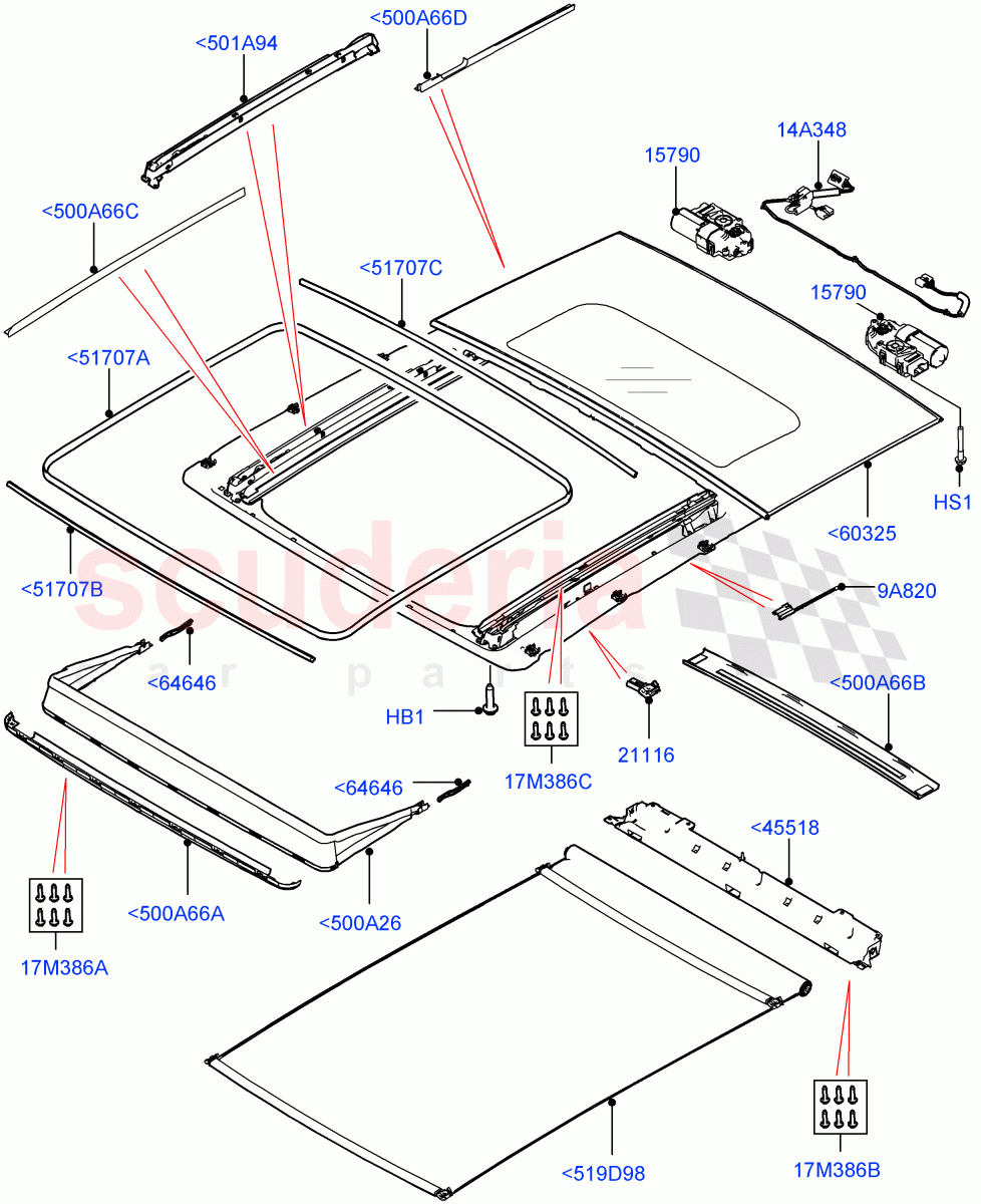 Sliding Roof Mechanism And Controls(Sunroof Frame)(With Roof Conversion-Panorama Power) of Land Rover Land Rover Range Rover Velar (2017+) [3.0 DOHC GDI SC V6 Petrol]