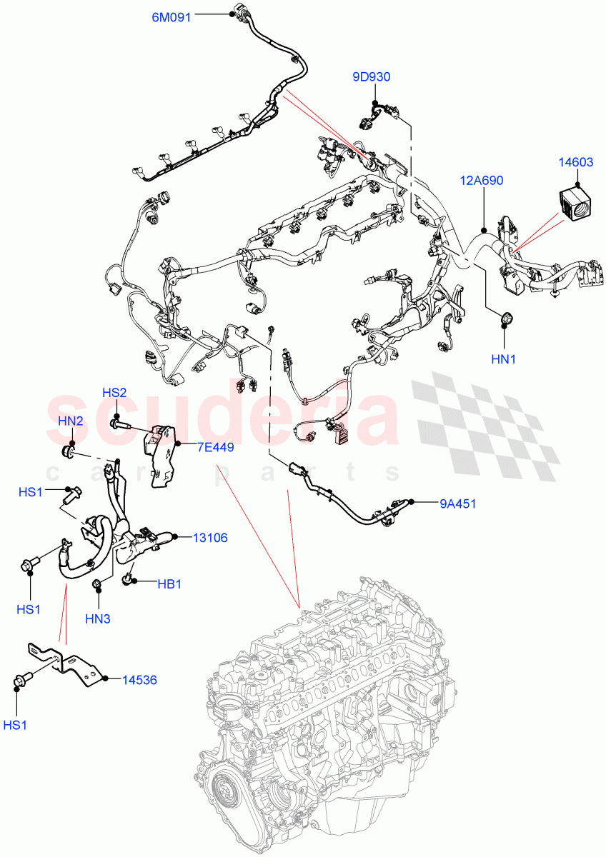 Engine Harness(Nitra Plant Build)(3.0L AJ20D6 Diesel High,Electric Engine Battery-MHEV)((V)FROMM2000001) of Land Rover Land Rover Discovery 5 (2017+) [3.0 DOHC GDI SC V6 Petrol]