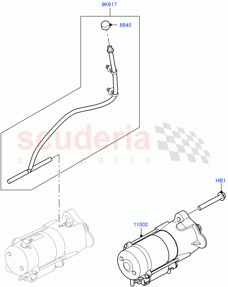 Starter Motor (2.0L I4 Mid DOHC AJ200 Petrol, 2.0L I4 High DOHC AJ200 Petrol) of Land Rover Land Rover Range Rover Velar (2017+) [2.0 Turbo Petrol AJ200P]