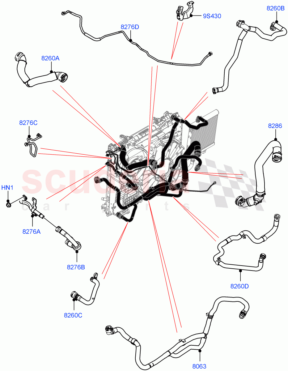 Cooling System Pipes And Hoses(Nitra Plant Build)(2.0L I4 High DOHC AJ200 Petrol,With Standard Engine Cooling System)((V)TOL2999999) of Land Rover Land Rover Defender (2020+) [2.0 Turbo Petrol AJ200P]