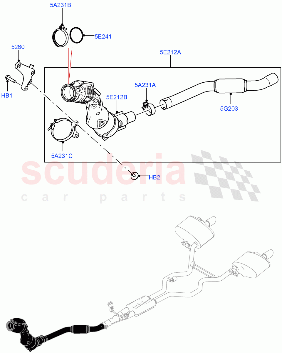 Front Exhaust System (Solihull Plant Build) (2.0L AJ200P Hi PHEV, EU6 Emissions, 2.0L I4 High DOHC AJ200 Petrol, Proconve L6 Emissions, EU2, Stage V European Emissions) ((V) FROMJA000001) of Land Rover Land Rover Range Rover (2012-2021) [2.0 Turbo Petrol AJ200P]