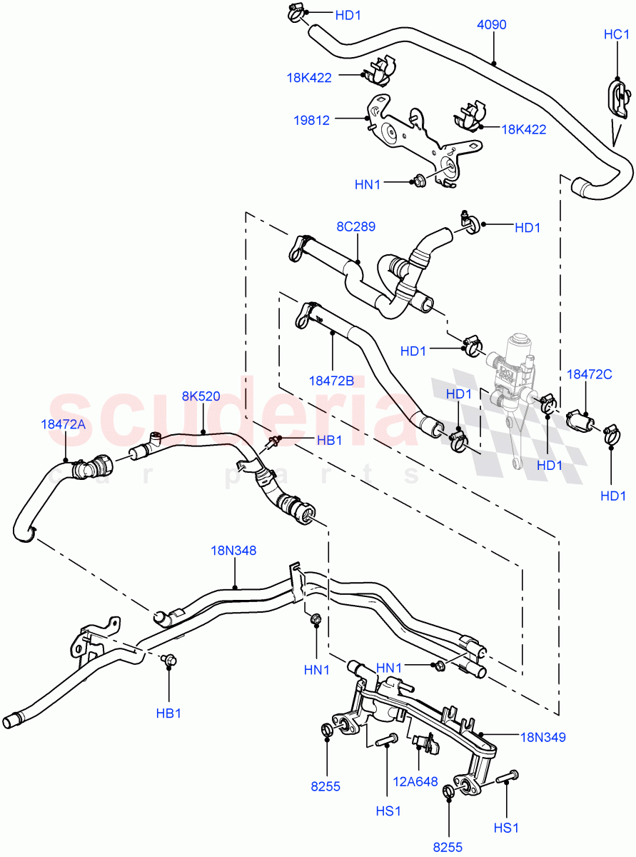 Heater Hoses (5.0L OHC SGDI SC V8 Petrol - AJ133, With Front Comfort Air Con (IHKA), Park Heating With Remote Control, 5.0L OHC SGDI NA V8 Petrol - AJ133) ((V) FROMAA000001) of Land Rover Land Rover Range Rover (2010-2012) [5.0 OHC SGDI SC V8 Petrol]