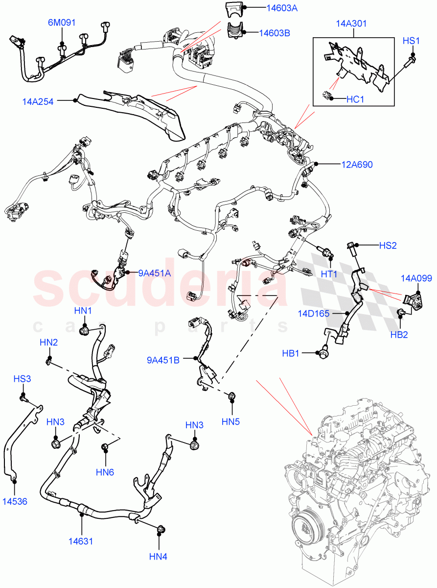 Engine Harness(2.0L AJ21D4 Diesel Mid,LHD,Less Electric Engine Battery)((V)FROMMA000001) of Land Rover Land Rover Range Rover Velar (2017+) [5.0 OHC SGDI SC V8 Petrol]