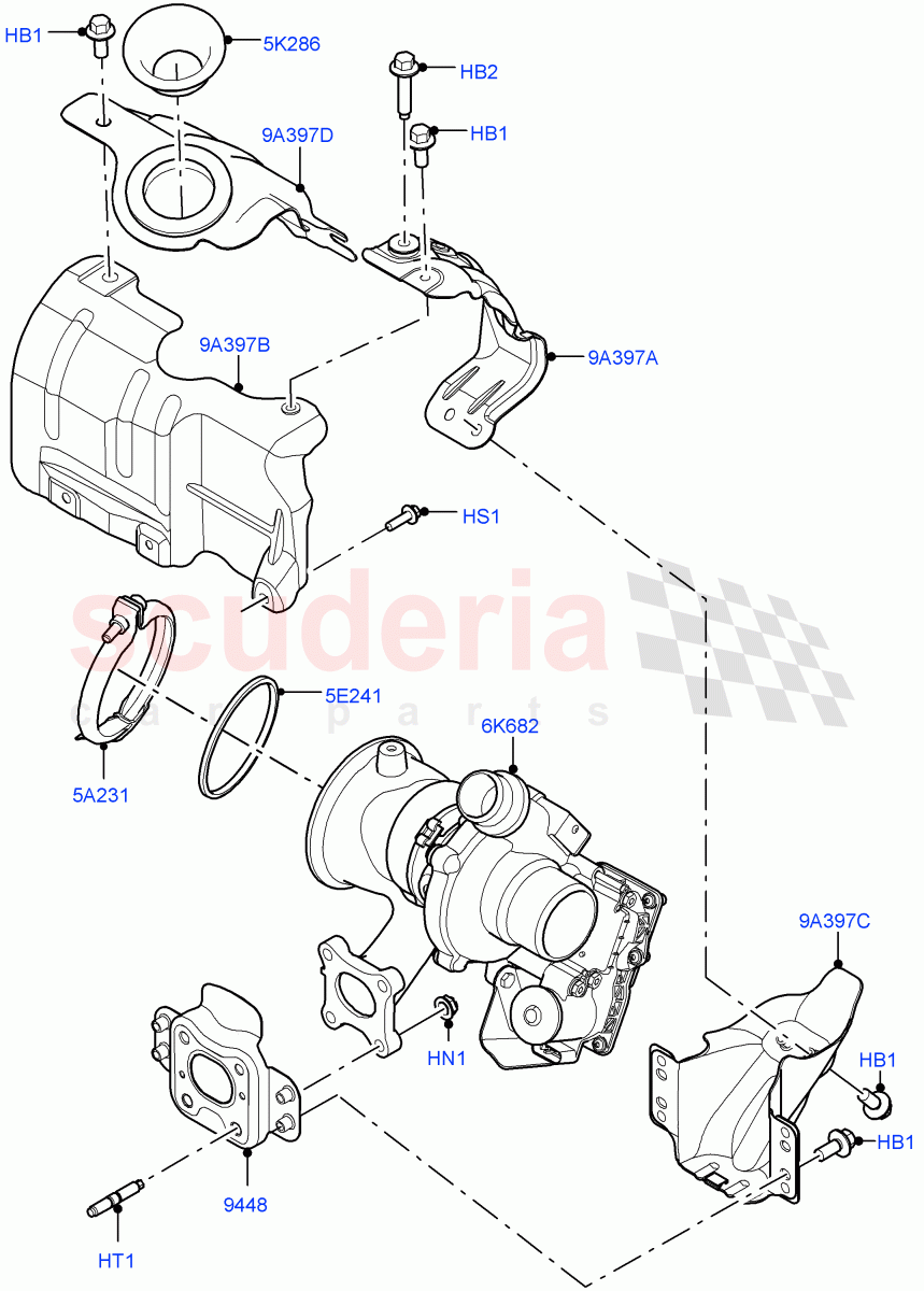 Turbocharger (1.5L AJ20P3 Petrol High, Changsu (China), 1.5L AJ20P3 Petrol High PHEV) of Land Rover Land Rover Range Rover Evoque (2019+) [1.5 I3 Turbo Petrol AJ20P3]