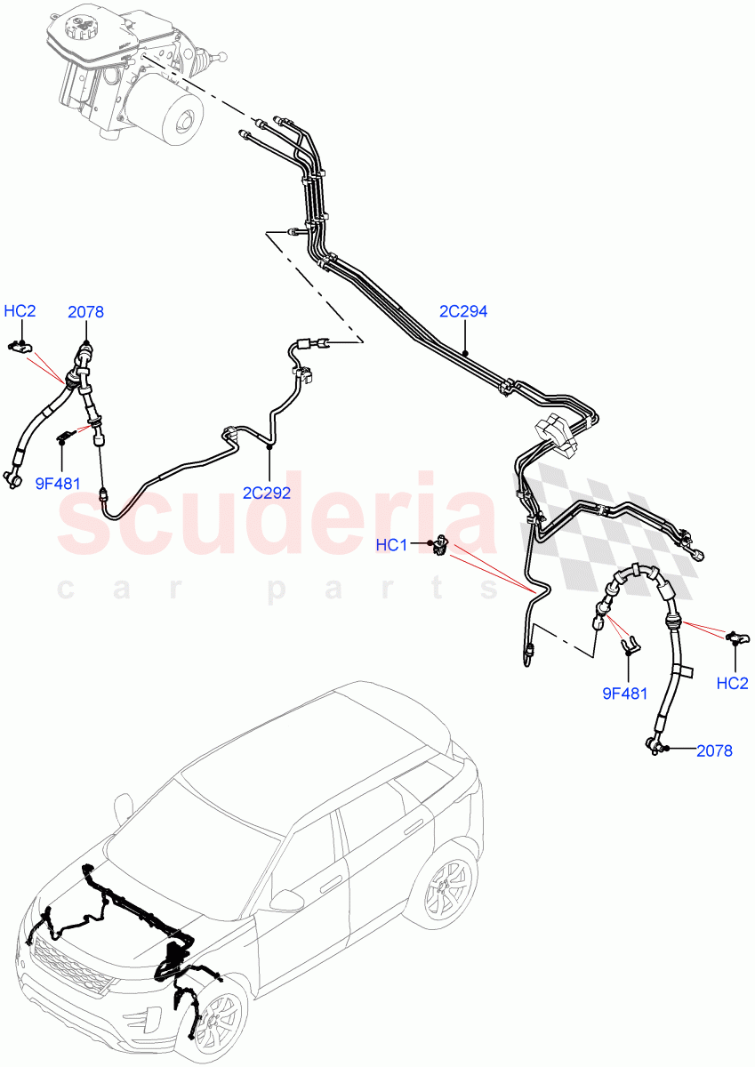 Front Brake Pipes (RHD, Halewood (UK), Less Electric Engine Battery, Electric Engine Battery-MHEV) ((V) FROMMH000001) of Land Rover Land Rover Range Rover Evoque (2019+) [2.0 Turbo Diesel AJ21D4]