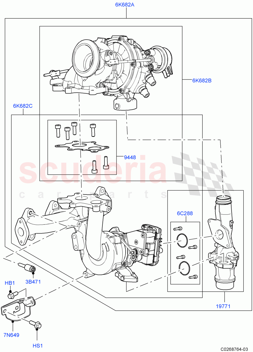 Turbocharger (Solihull Plant Build) (2.0L I4 DSL HIGH DOHC AJ200) ((V) FROMHA000001) of Land Rover Land Rover Range Rover Sport (2014+) [2.0 Turbo Diesel]