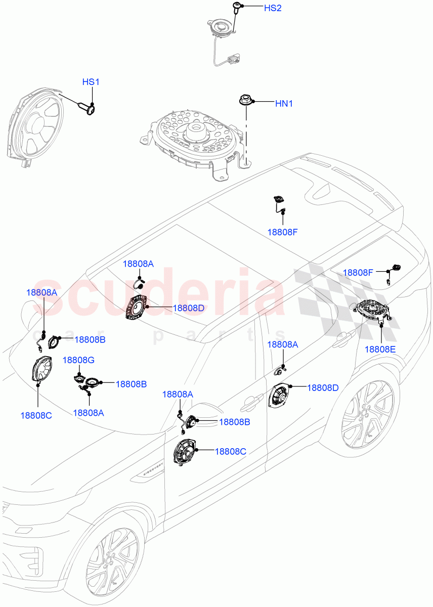 Speakers (Nitra Plant Build) (Premium Audio 1280 W) ((V) FROMK2000001) of Land Rover Land Rover Discovery 5 (2017+) [3.0 DOHC GDI SC V6 Petrol]