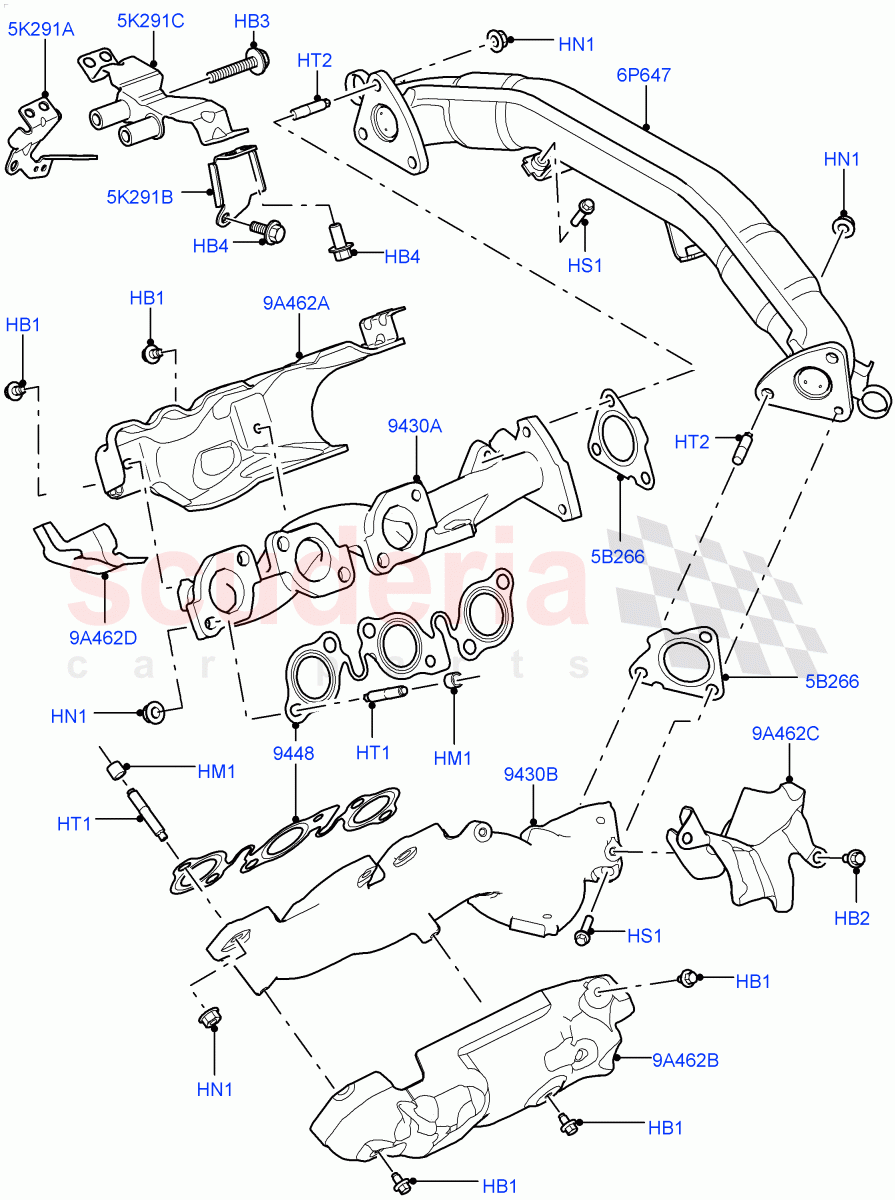 Exhaust Manifold(Solihull Plant Build)(3.0 V6 D Gen2 Twin Turbo)((V)FROMFA000001) of Land Rover Land Rover Discovery 5 (2017+) [3.0 Diesel 24V DOHC TC]