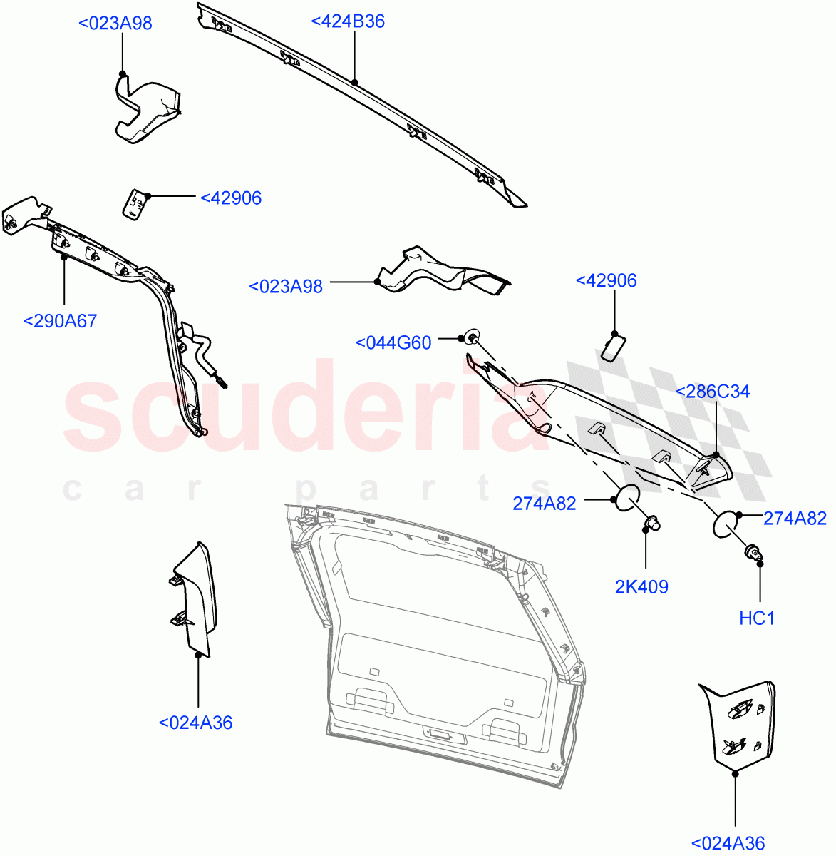 Back Door/Tailgate Trim Panels(Upper) of Land Rover Land Rover Range Rover Sport (2014+) [4.4 DOHC Diesel V8 DITC]