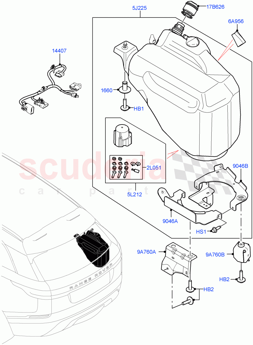 Exhaust Fluid Injection System (Tank And Filler) (3.0L AJ20D6 Diesel High, With Diesel Exh Fluid Emission Tank) ((V) FROMMA000001) of Land Rover Land Rover Range Rover Velar (2017+) [3.0 I6 Turbo Diesel AJ20D6]