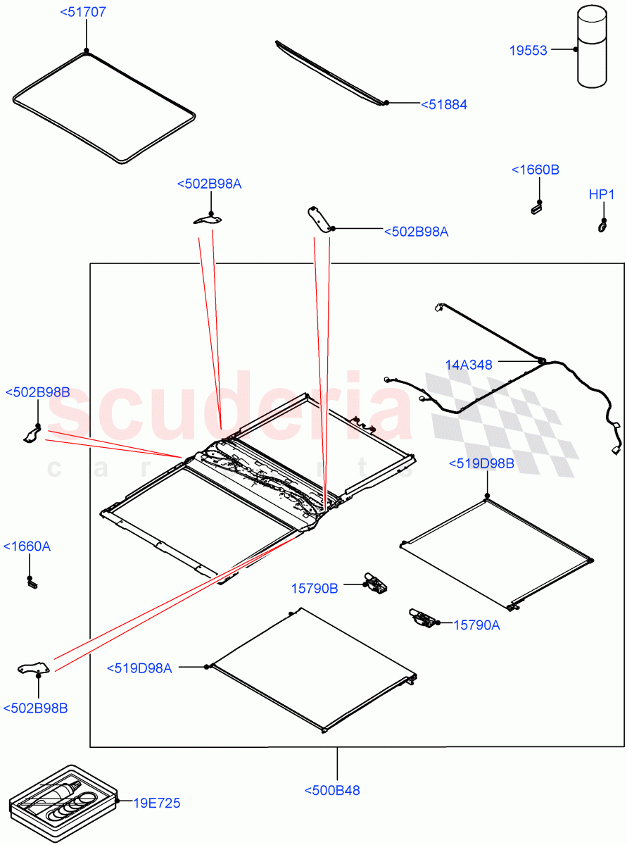 Sliding Roof Mechanism And Controls(Solihull Plant Build, Sunroof Frame)(Roof Conv-Front And Rear Panoramic)((V)FROMHA000001) of Land Rover Land Rover Discovery 5 (2017+) [3.0 I6 Turbo Petrol AJ20P6]