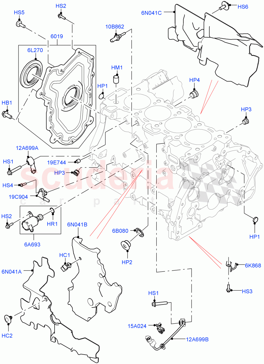 Cylinder Block And Plugs (2.0L AJ20P4 Petrol Mid PTA, Halewood (UK), 2.0L AJ20P4 Petrol High PTA, 2.0L AJ20P4 Petrol E100 PTA) ((V) TONH999999) of Land Rover Land Rover Discovery Sport (2015+) [2.0 Turbo Petrol AJ200P]
