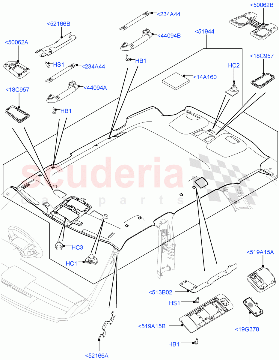 Headlining And Sun Visors(Less Panorama Roof,Interior Trim - Morzine) of Land Rover Land Rover Range Rover Sport (2014+) [3.0 DOHC GDI SC V6 Petrol]