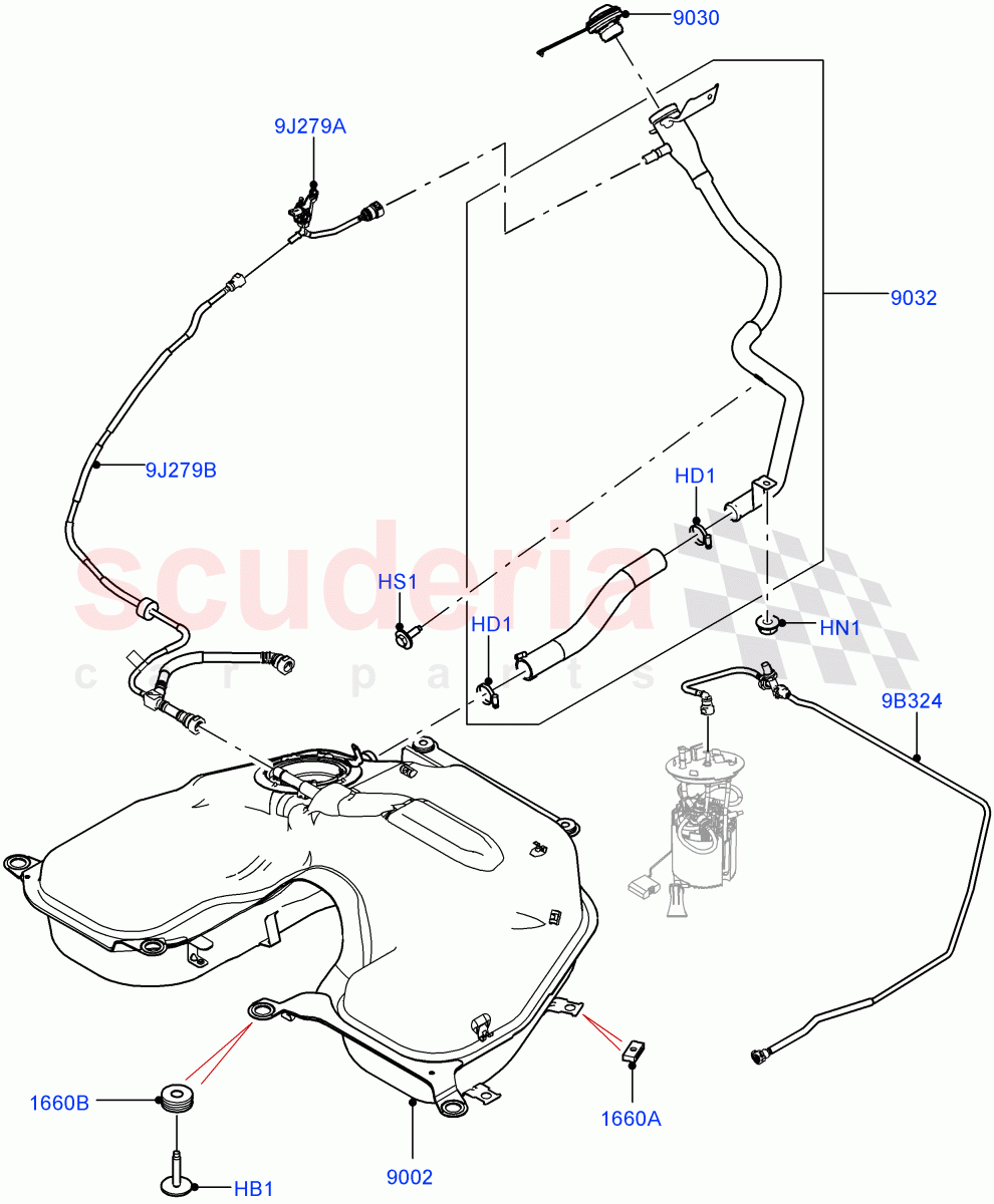 Fuel Tank & Related Parts(2.0L AJ200P Hi PHEV)((V)FROMJA000001) of Land Rover Land Rover Range Rover Sport (2014+) [2.0 Turbo Petrol AJ200P]