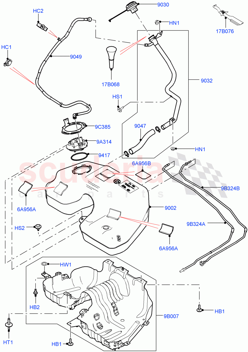 Fuel Tank & Related Parts (3.0 V6 D Gen2 Twin Turbo, 3.0L 24V V6 Turbo Diesel Std Flow, 3.0 V6 Diesel Electric Hybrid Eng, 3.0 V6 D Gen2 Mono Turbo, 3.0L 24V DOHC V6 TC Diesel, 3.0 V6 D Low MT ROW) ((V) FROMEA000001) of Land Rover Land Rover Range Rover Sport (2014+) [3.0 Diesel 24V DOHC TC]