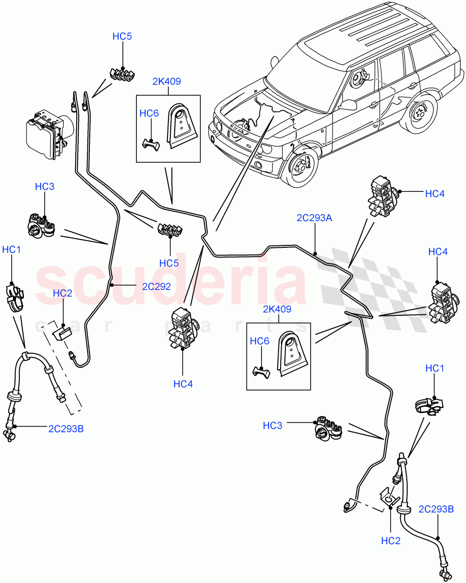 Front Brake Pipes (RHD) ((V) FROMAA000001) of Land Rover Land Rover Range Rover (2010-2012) [5.0 OHC SGDI SC V8 Petrol]