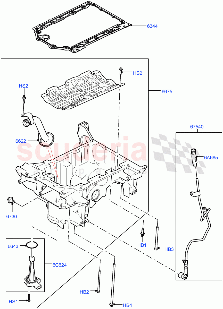 Oil Pan/Oil Level Indicator(3.0 V6 Diesel) of Land Rover Land Rover Range Rover Velar (2017+) [3.0 Diesel 24V DOHC TC]