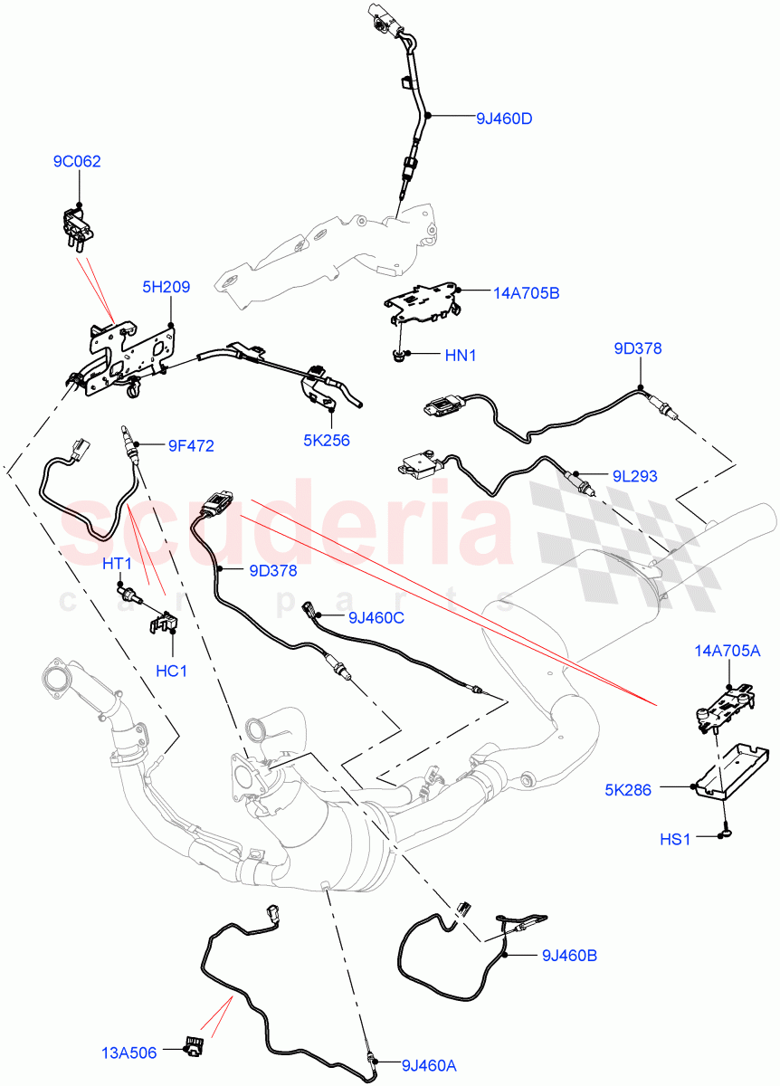 Exhaust Sensors And Modules(3.0 V6 D Gen2 Twin Turbo,EU6D Diesel + DPF Emissions)((V)FROMKA000001) of Land Rover Land Rover Range Rover Velar (2017+) [3.0 Diesel 24V DOHC TC]