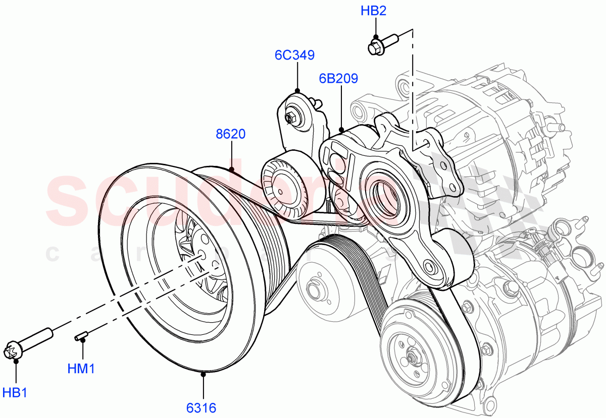 Pulleys And Drive Belts (3.0L AJ20D6 Diesel High, With Four Corner Air Suspension) ((V) FROMLA000001) of Land Rover Land Rover Range Rover Sport (2014+) [3.0 I6 Turbo Diesel AJ20D6]