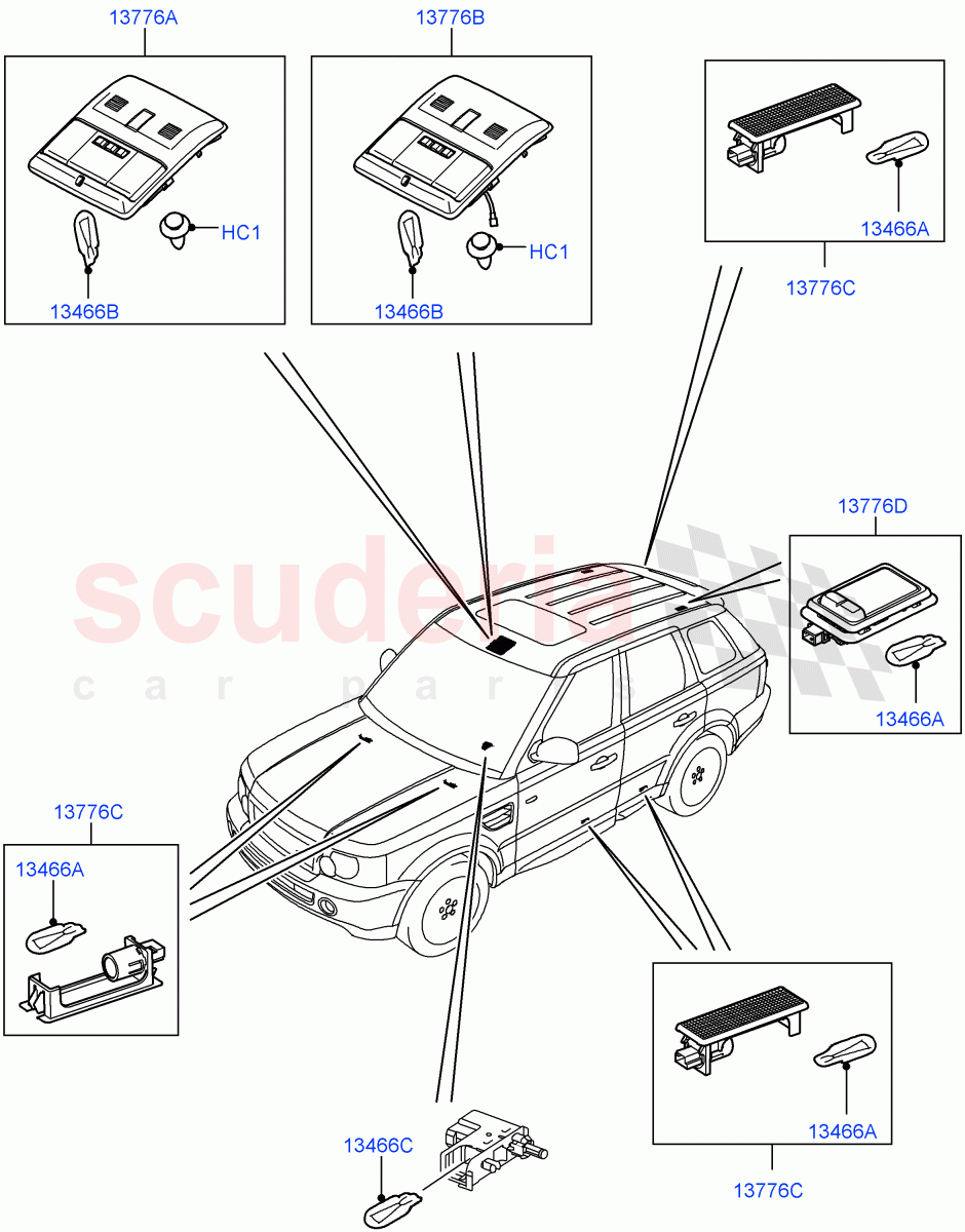 Interior Lamps((V)TO9A999999) of Land Rover Land Rover Range Rover Sport (2005-2009) [4.2 Petrol V8 Supercharged]