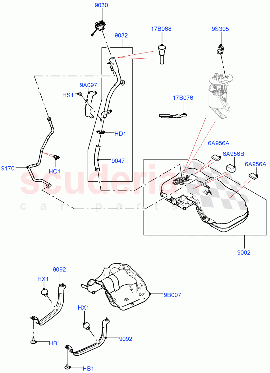 Fuel Tank & Related Parts (2.0L AJ21D4 Diesel Mid, Itatiaia (Brazil)) of Land Rover Land Rover Range Rover Evoque (2019+) [2.0 Turbo Diesel AJ21D4]