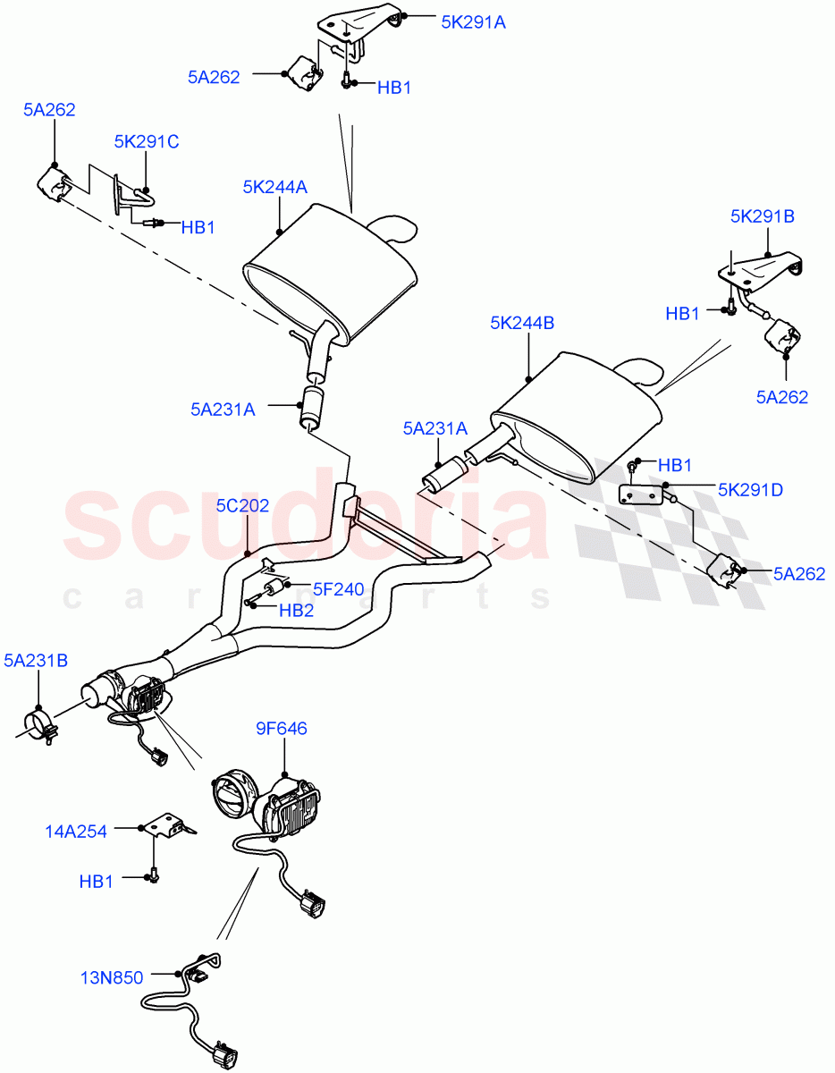 Rear Exhaust System (3.0 V6 D Gen2 Twin Turbo, 3.0 V6 D Gen2 Mono Turbo) ((V) FROMFA000001, (V) TOHA999999) of Land Rover Land Rover Range Rover (2012-2021) [3.0 Diesel 24V DOHC TC]