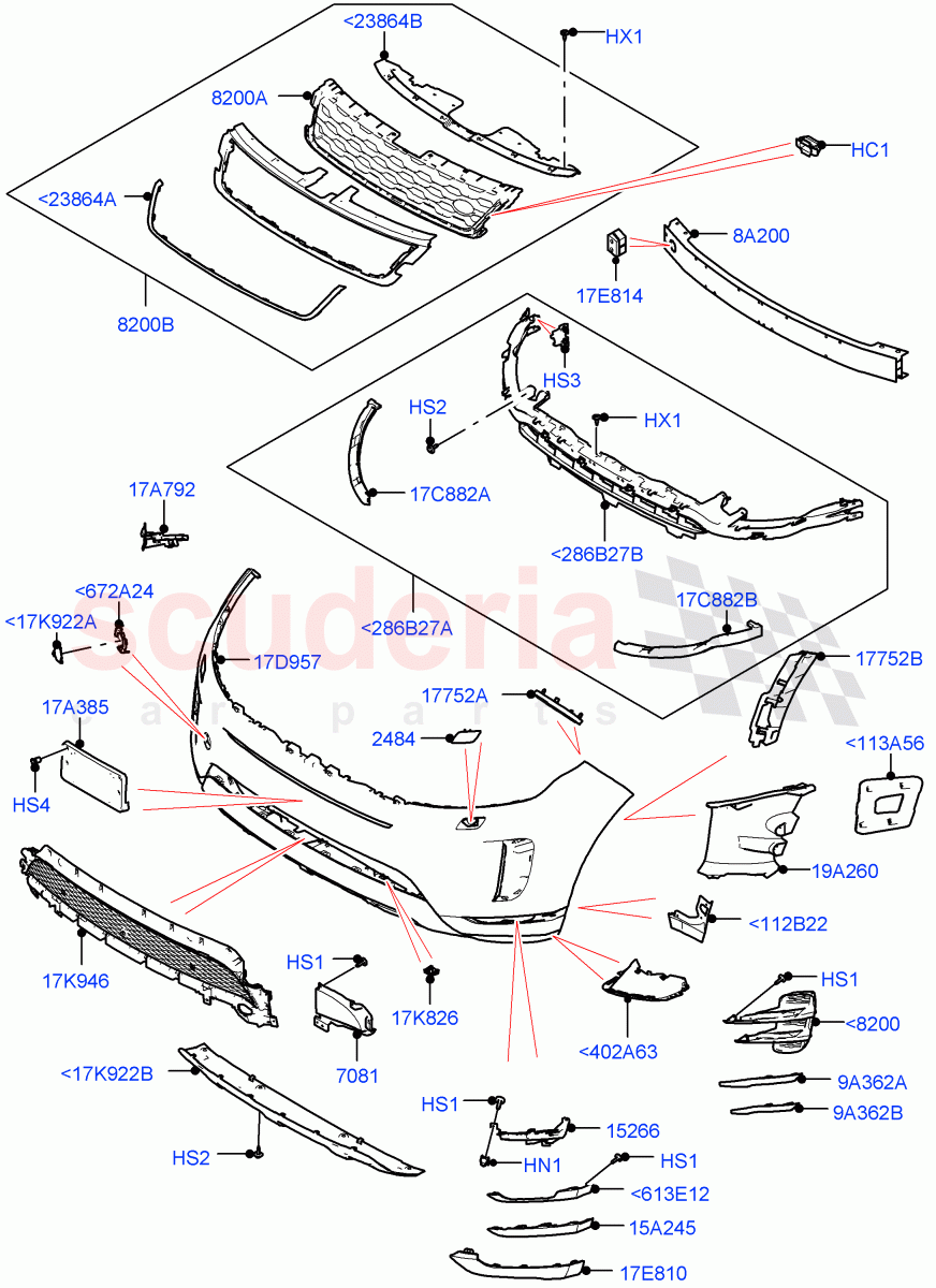 Radiator Grille And Front Bumper(Standard Wheelbase,Changsu (China),Front Bumper - Sport - Body Colour) of Land Rover Land Rover Range Rover Evoque (2019+) [2.0 Turbo Diesel]