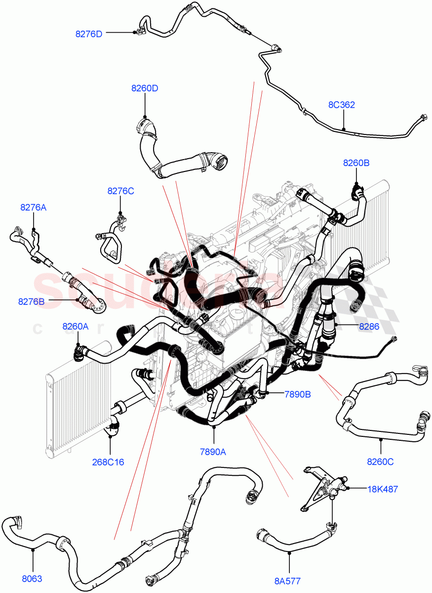 Cooling System Pipes And Hoses(2.0L I4 High DOHC AJ200 Petrol)((V)FROMJA000001,(V)TOJA999999) of Land Rover Land Rover Discovery 5 (2017+) [2.0 Turbo Petrol AJ200P]