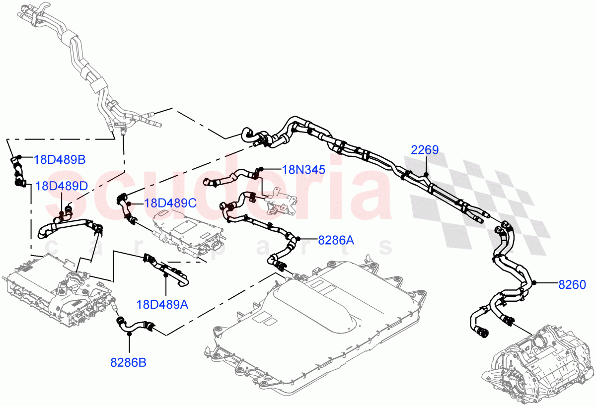 Cooling System Pipes And Hoses(Rear Section, Electric Unit)(1.5L AJ20P3 Petrol High PHEV,Halewood (UK))((V)FROMMH000001) of Land Rover Land Rover Discovery Sport (2015+) [1.5 I3 Turbo Petrol AJ20P3]