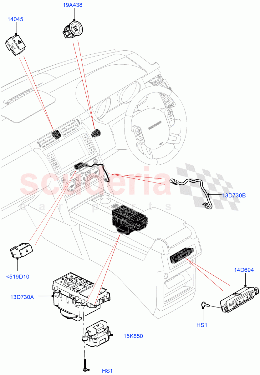 Switches (Console, Nitra Plant Build) ((V) FROMK2000001, (V) TOL2999999) of Land Rover Land Rover Discovery 5 (2017+) [3.0 Diesel 24V DOHC TC]