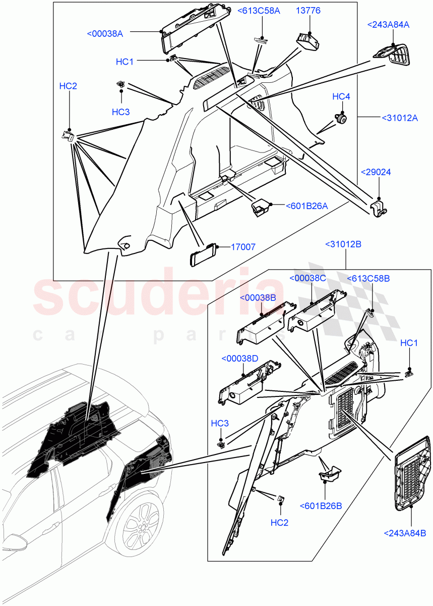 Side Trim(Luggage Compartment)(Halewood (UK),60/40 Load Through With Slide,Less Chiller Unit) of Land Rover Land Rover Discovery Sport (2015+) [2.0 Turbo Diesel AJ21D4]