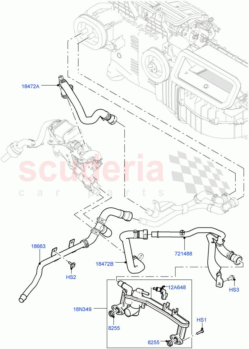 Heater Hoses (Front) (5.0L P AJ133 DOHC CDA S/C Enhanced, Electric Auxiliary Coolant Pump, With Fuel Fired Heater, Park Heating With Remote Control, 5.0 Petrol AJ133 DOHC CDA) ((V) FROMJA000001, (V) TOJA999999) of Land Rover Land Rover Range Rover Sport (2014+) [2.0 Turbo Diesel]