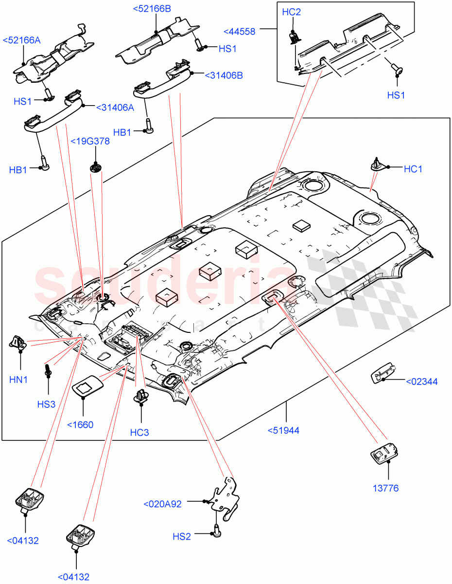 Headlining And Sun Visors (Headlining) (Standard Wheelbase, Less Panorama Roof) of Land Rover Land Rover Defender (2020+) [3.0 I6 Turbo Diesel AJ20D6]